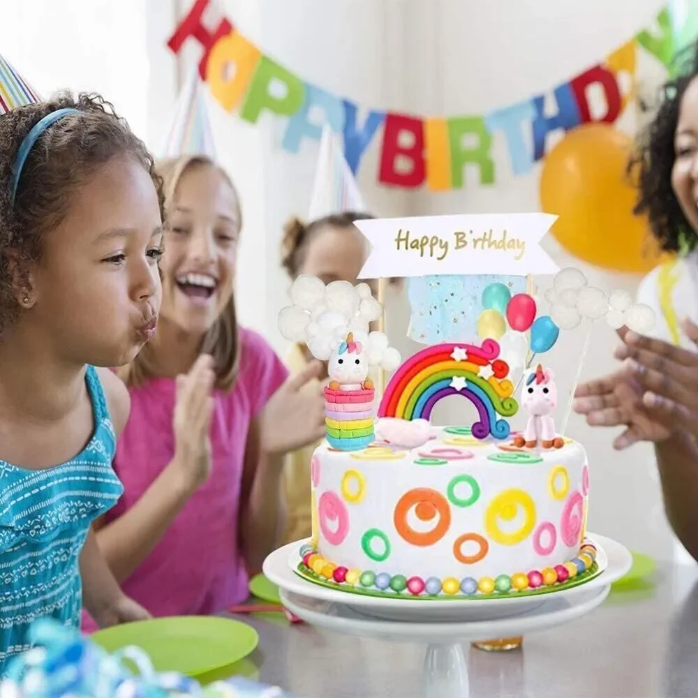 Unicorn Rainbow Cloud Set of 3 Cake Cupcake Birthday Toppers Toddler Girls Party
